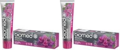 BIOMED Sensitive dentifrice régénérant et cicatrisant pour dents sensibles - dentifrice apaisant sans fluor et 98% naturel - goût menthe légère - sachet de 100g (Lot de 2)