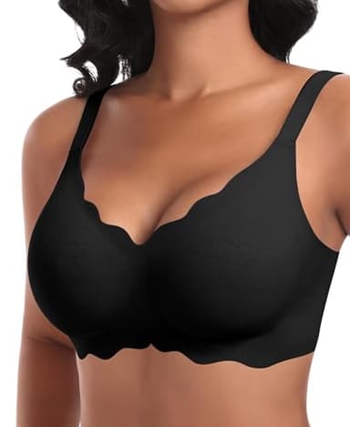 Ganado Soutien-Gorge Femme sans Armature Sexy Col en V Brassiere avec Coussinets Bralette sans Coutures Classiques Brassière Maintien (Noir,XL)