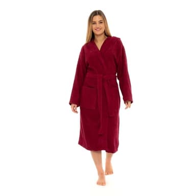 CICK – Peignoir en éponge de qualité supérieure pour femmes, hautement absorbant, 100 % coton, design à capuche, parfait pour les hommes et les femmes en vêtements de détente et cadeaux, bordeaux