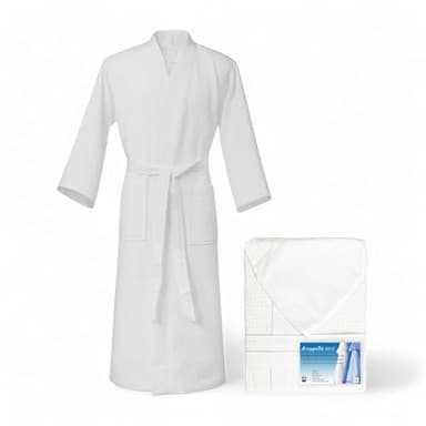 Tex family Peignoir nid d'abeille abeille © en pur coton avec capuche pour adulte, Blanc/latte, XL