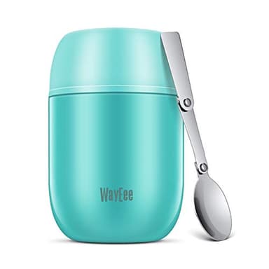 WayEee Boîtes Alimentaires isothermes,Boite Isotherme Repas Chaud Porte-Aliments en Acier Inoxydable à Double Couche pour Ecole Bureau/450ml Bleue