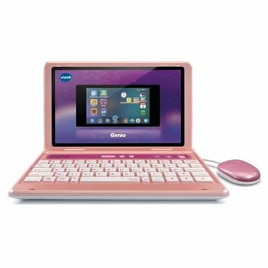 VTech - Genio, Mon Premier Vrai Ordi Rose Métal, Ordinateur Enfant avec Écran Couleur 5 Pouces, Souris, 50 Activités et Jeux Éducatifs, Cadeau Enfant de 5 Ans à 12 Ans - Contenu en Français