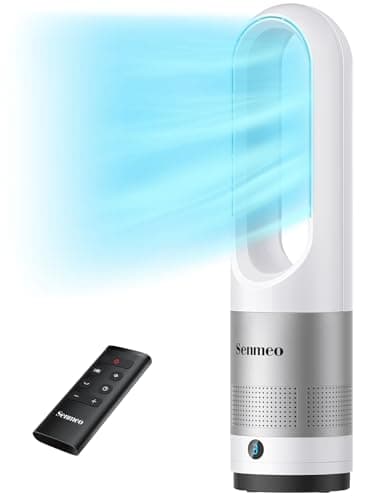 Senmeo Ventilateur Colonne Sans Pale de 55cm, Ventilateur Tour Silencieux avec Télécommande, 8 Vitesses, Oscillation à 90°, Minuterie 9h, Affichage LED, Ventilateur Sans Pale pour Chambre, Bureau