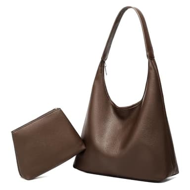 Sac Cabas Femme Grand Format Sac Fourre Tout en Cuir PU Tote Bag Femme Grand Capacité avec Fermeture Éclair Sacs Porté Epaule de 2 Pièces (Café)
