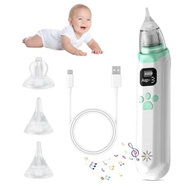 Anluomania Mouche Bébé Electrique, Mouche-bébé, Aspirateur Nasal pour Bébé, Aspirateur Nez Enfant, Avec 3 Buses en Silicone et 3 Niveaux d'aspiration, Avec Musique Et Lumière, pour Nouveau nés, Enfant