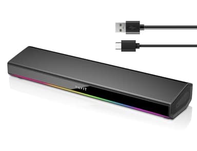Havit Enceintes pour ordinateur, barre de son pour ordinateur Bluetooth V5.3 de 20W avec enceinte de surveillance 3D, stéréo HiFi, enceintes de moniteur illuminées RGB alimentées par USB pour