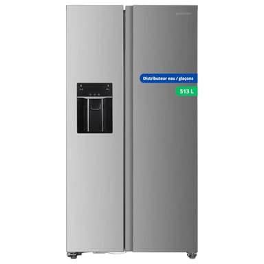 GEDTECH Réfrigérateur Américain GSBSA513IX Side by Side 513L - Distributeur d'eau et machine à glaçons automatique - Inox