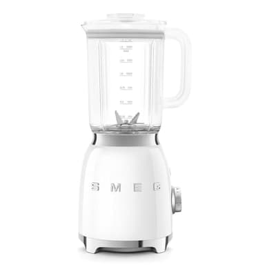 Smeg, Blender BLF03WHEU 1,5 L, 4 Vitesses, 4 Fonctions Smoothie, Pulse, Glace Pilée et Autonettoyant, Bloc Moteur et Bouchon Doseur, Base Antidérapante, Range cordon Intégré, 800W, Blanc