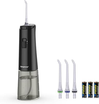 Hydropulseur jet Dentaire Portable, Hydropulseur et Irrigateurs Oral avec 4 Embouts, Étanche IPX6 fil Dentaire pour Voyage et Usage Domestique (noir)