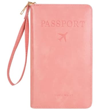 Kaempe Pochette Passeport, Protege Passeport Francais avec RFID, Passport Cover, Etui Porte Passport Holder, Porte Document Voyage (Rose)