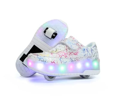 HUSKSWARE Patins à roulettes pour garçons et Filles avec 4 roulettes, Chaussures de Skateboard réglables, Chaussures avec roulettes, Noir, Blanc, 28-40 EU, 668 - Blanc - 2 Roues, 31 EU