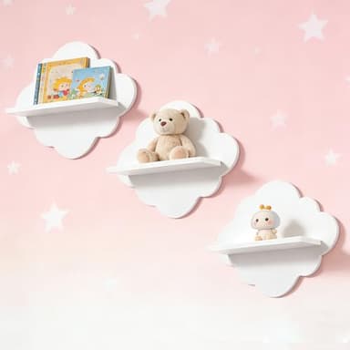 harupink Lot de 3 étagères murales pour enfant - Motif nuages - Pour ranger la Tonie Box et figurines auditives - Étagères murales blanches pour chambre d'enfant, chambre de bébé, salon, bureau (3