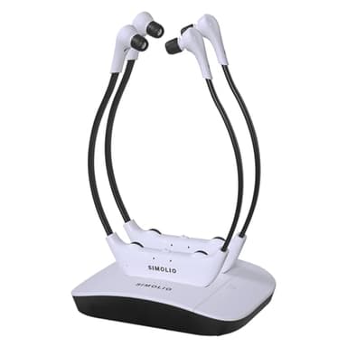SIMOLIO SM-824D2 Doubles Casques sans Fil pour Télévision pour Séniors avec émetteur Support de Charge 2 en 1, Ecouteurs Numériques 2,4 GHz, Mode Dialogue Clair et Ambient Mode, Batterie de Rechange