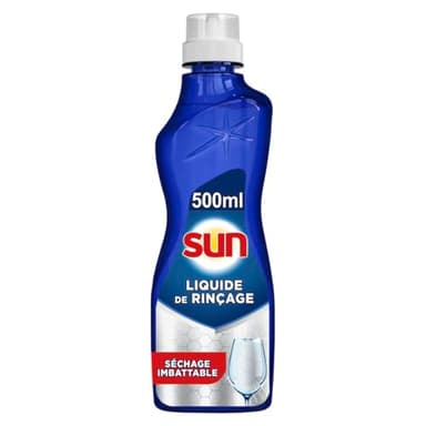 SUN - Liquide de Rinçage Séchage Lave-Vaisselle - Vaisselle 8x plus sèche - 2x plus de brillance - prévient les dépôts de calcaire sur la vaisselle - 500 ml
