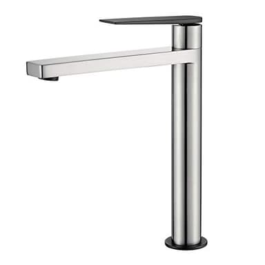 GRIFEMA LYON - G11101A Robinets de Lavabo avec Bec Haut (235mm), Mitigeur de Lavabo avec Économie d'Eau Ecos, Nickel Brossé/Noir