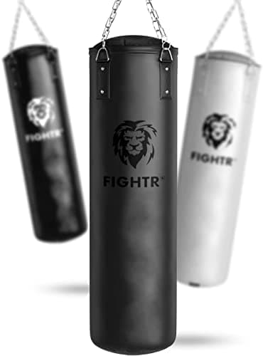 Sac de Frappe FIGHTR® Premium - Confort de Frappe élevé et très Robuste - Sac de Frappe Suspendu Non rempli/rempli 120x35cm avec chaîne Lourde pour la Boxe, Les Arts Martiaux, Le MMA.