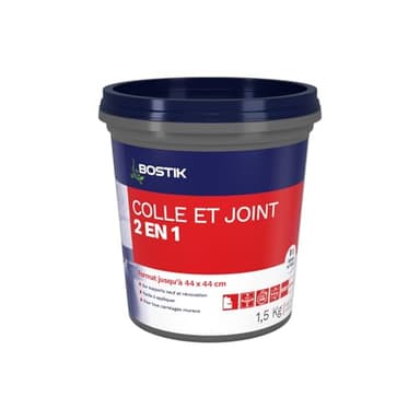 Bostik Colle Pâte et Joint 2 en 1 – Colle Carrelage Murale et Joint de Carrelage Prêt à l’Emploi – Idéale pour Cuisine et Salle de Bain – Blanc – Seau de 1,5 kg