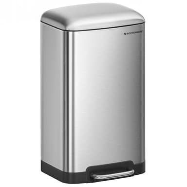 SONGMICS Poubelle 30 Litres, avec Pédale en Acier, Seau Intérieur et Couvercle, Poignée, Fermeture Discrète, Hermétique, pour Cuisine, Salon, Argent LTB01L