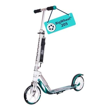 HUDORA BigWheel 205 Scooter - Trottinette stable en aluminium - Réglable en hauteur & pliable avec béquille - Trottinette sportive pour enfants & adultes jusqu'à 100kg, turquoise