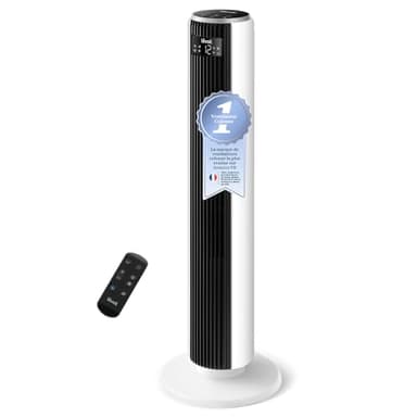 LEVOIT 20dB Ventilateur Colonne Silencieux, 7.9m/s DC Moteur, 26W, Oscillant 90° avec 12 Vitesses, Minuterie 12h, 4 Modes, Affichage LED de Refroidissementavec Télécommande, Blanc