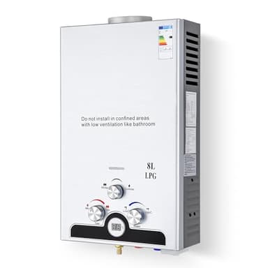 CO-Z Chauffe-Eau à Gaz Instantané 8LPM 13,6kW LPG GPL au Butane Propane avec Modes Hiver et Eté Sans Réservoir en Acier Inoxydable CE Certifié Portable pour Maison Camping Caravane