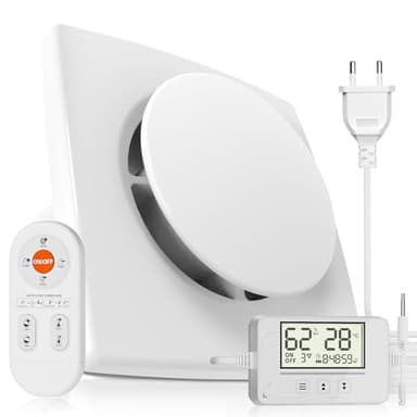 BUMSOU Ventilateur Extracteur d’air 100mm 5 Modes, 3 Vitesses, Télécommande, Affichage Température Humidité en Temps Réel, VMC Salle de Bain Hygroréglable, Silencieux et Puissant Aérateur dAir QU119