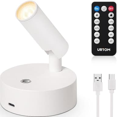 URTOM Spot LED sans fil d'intérieur avec télécommande - Intensité variable - Fonctionne à piles avec minuteur - Spot rechargeable - Pour décoration murale de plantes