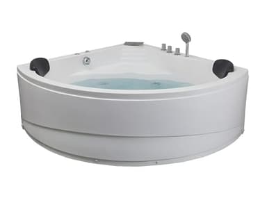 Vente-unique - Baignoire balnéo d'angle avec systéme de cascade AGLENA - 2 places - 350L - 150 * 150 * 60 cm