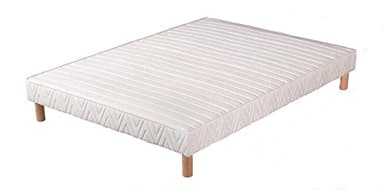 Hévéa Sélection SOMMIER TAPISSIER 26 Lattes 140x190 épaisseur 20 cm + 4 Pieds, Bois, Blanc