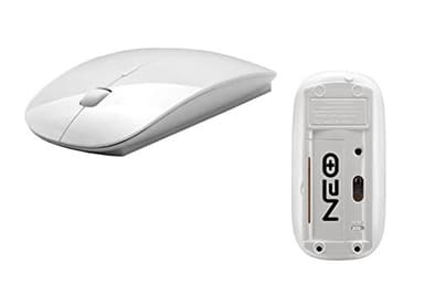 Slim mini souris optique sans fil avec récepteur usb 2.4G pour ordinateurs portables / PC de bureau XP / Vista / Windows 7 / Windows 10 / Macintosh. Panneau double face - couleur blanche à fini brillant