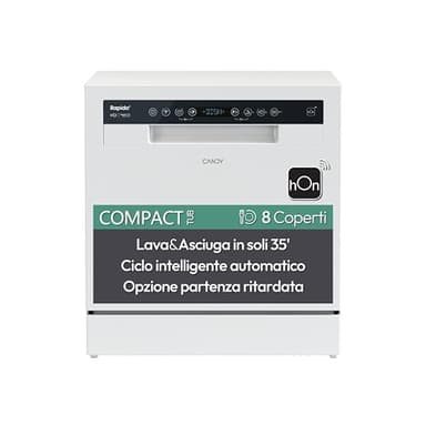 Candy Rapido' CP 8F9FFW Lave-vaisselle compact, 8 enveloppes, 8 programmes, lavage et séchage de 190 cm, premier choix, HxLxP 59,5 x 50,1 x 55 cm, blanc [Classe énergétique F]