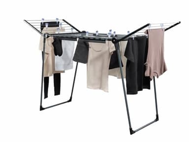 Leifheit Séchoir à linge Pegasus 180 Solid Black, séchoir sur pied Pliable Grande Surface d'étendage, Stable et inoxydable, étendoir linge Noir avec 2 Supports Petit Linge