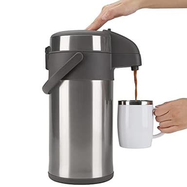 Olerd Cafetière isotherme à pompe de 4 l - En acier inoxydable - Double paroi - Avec mécanisme de pompe - Carafe à café pour 24 tasses - Argenté
