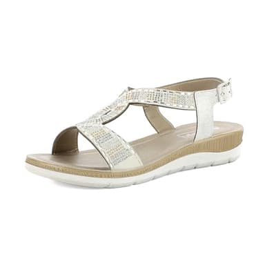 inblu Femme Ciabatte Donna Con Motivo Incrociato Ricoperto Da Brillantini Bicolore, Plantare in Ecopelle Imbottito Multiprise à Bande, Glace, 35 EU