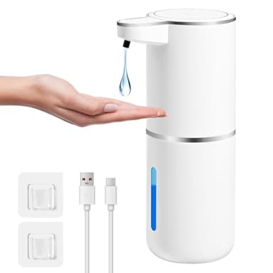 Gaethra Distributeur Savon Automatique, 380ml Distributeur Savon Mural, Distributeur Liquide Vaisselle avec Capteur Infrarouge, Rechargeable par USB, 4 Niveaux Réglables, pour Cuisine, Alle de Bain