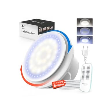 SBONNI Extracteur d'Air 100mm, 6 Vitesses Ventilation, 2 Directions du Vent, 11 Effets Lumineux, Silencieux Ventilateur Extracteur dAir avec Télécommande, Aerateur VMC Salle de Bain Grenier Garage