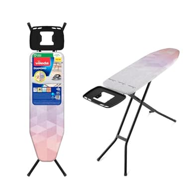 Vileda Diamond Table à Repasser pour centrales Vapeur, Surface de Repassage 120 x 38 cm, revêtement en Titane, Hauteur réglable, Armature Stable, certifiée TÜV, Garantie 3 Ans, Eco-Pack