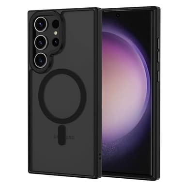 XTCASE Coque pour Samsung Galaxy S24 Ultra 5G Magnétique Compatible avec MagSafe, Étui Mat Translucide Minimaliste, PC Dur Housse Arrière Anti-Rayures + TPU Bumper Antichoc - Noir