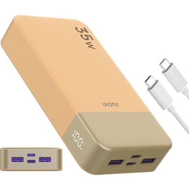 JUOVI J2651 Batteries externes 35W 20000mAh USB C in & Out Power Bank, Pack de Batterie avec QC4.0+PD3.0 35W Chargement à Haute Vitesse pour oreillette Bluetooth, téléphone Portable, Tablette(Orange)