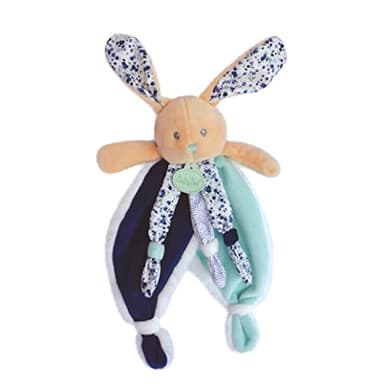 Baby Nat' - Doudou Lapin Plat - Lapin Poupi Marine - Imprimé Fleurs Bleues - Forme Originale Facile à Attraper avec Nouettes & Grandes Oreilles - Idée Cadeau Naissance Bébé Fille et Garçon - BN0543