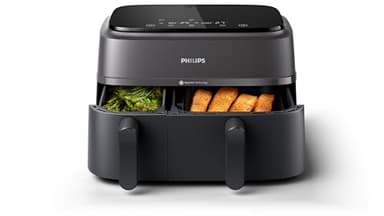 Philips Airfryer Série 3000 - Air Fryer Double Panier, 9L, Technologie RapidAir, jusqu'à 90% de matières grasses en moins, Economies d'énergie, Application HomeID, coloris Noir (NA350/00)