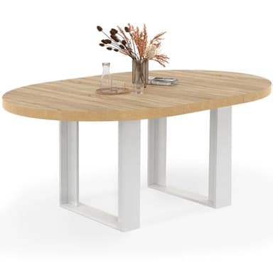 IDMarket - Table à Manger Extensible Ronde Phoenix 4-6 Personnes Bois et Blanc 110-150 cm