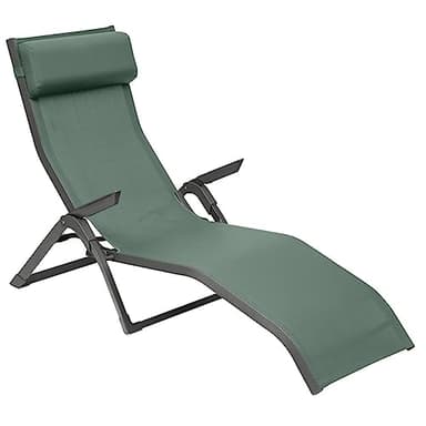 Hespéride - Transat Pliable Decima - Vert Olive et Graphite - Aluminium Anti Corrosion, 2 Positions, Empilable - pour Jardin, Piscine, Bain de Soleil