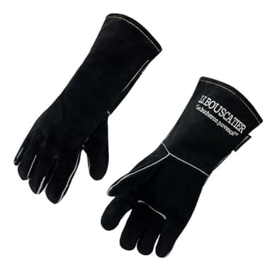 Paire de Gants de sécurité anti chaleur en cuir avec doublage intérieur pour poêle à bois, cheminée, barbecue, brasero et soudage. Résistant et robuste pour le feu, la soudure, le four, la cuisine