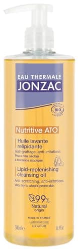 Eau Thermale Jonzac | Huile Lavante Relipidante BIO - NUTRITIVE ATO+| Apaise – Calme les démangeaions | Haute tolérance | Peaux très sèches à tendance atopique | 99% d’origine naturelle | 500 ml