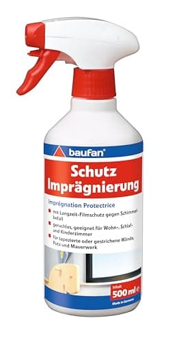 Imprégnation protectrice Baufan avec film protecteur 500 ml | Spray imperméabilisant transparent et inodore pour murs et maçonneries tapissés et peints | pour les zones à risque de moisissure