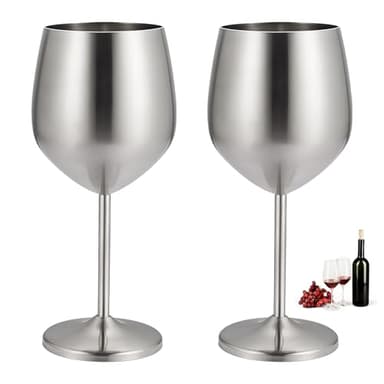 LEKEFETO Lot de 2 verres à vin en acier inoxydable : 500 ml - Verres à vin rouge - Verres à vin incassables - Verres à cocktail - Verres à champagne - Calice à vin pour les fêtes, pique-niques