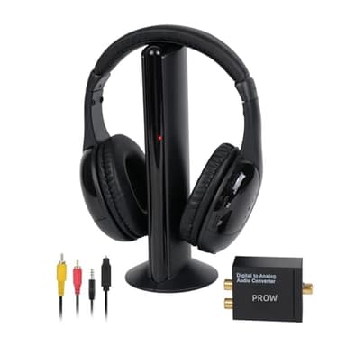 Casque TV sans Fil, Casque sans Fil avec Base éMettrice, Casque TV sans Fil avec Fonction Radio FM pour Personnes âGéEs, Prise en Charge des Ports De Sortie Audio RCA, Aux, Optique et Coaxial