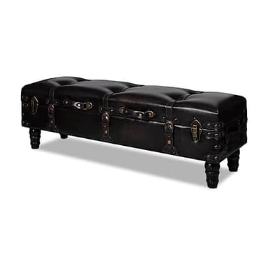vidaXL Banc de Rangement, Marron, 111x34x37 cm, Bois de Pin Massif, Coffre d’Entrée, Assise Rembourrée et Capitonnée, Style Ancien, avec Poignées et Trou pour Serrure