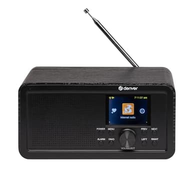 Denver DIR‑200 Radio Internet intelligente et compacte DAB+/FM avec écran couleur, Bluetooth et double alarme, fonctionnement sur secteur et piles